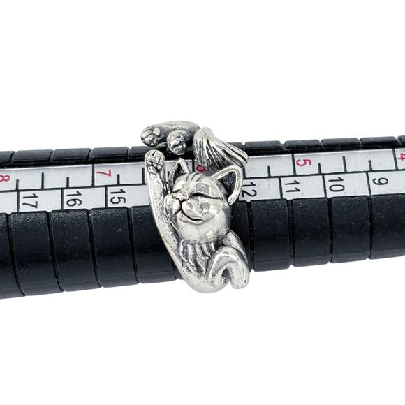 Cat Kitten Wrap Ring | Playful Animal Design | Vintage Sterling Silver | Size 6 - Picture 7 of 9